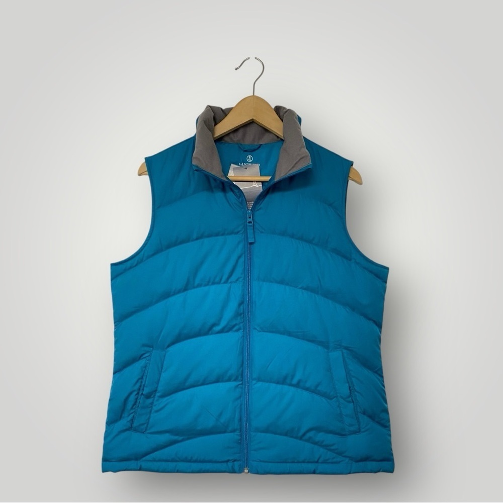 Land's End Down Puffer Vest Blue Green Sz M Sz‎ 10-12